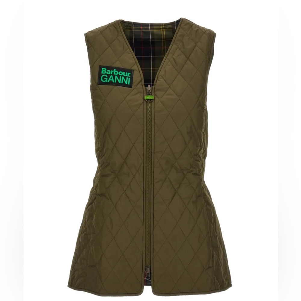 NWT Barbour x Ganni Collab Betty Reversible Vest Green size US10 UK14 - Picture 5 of 12